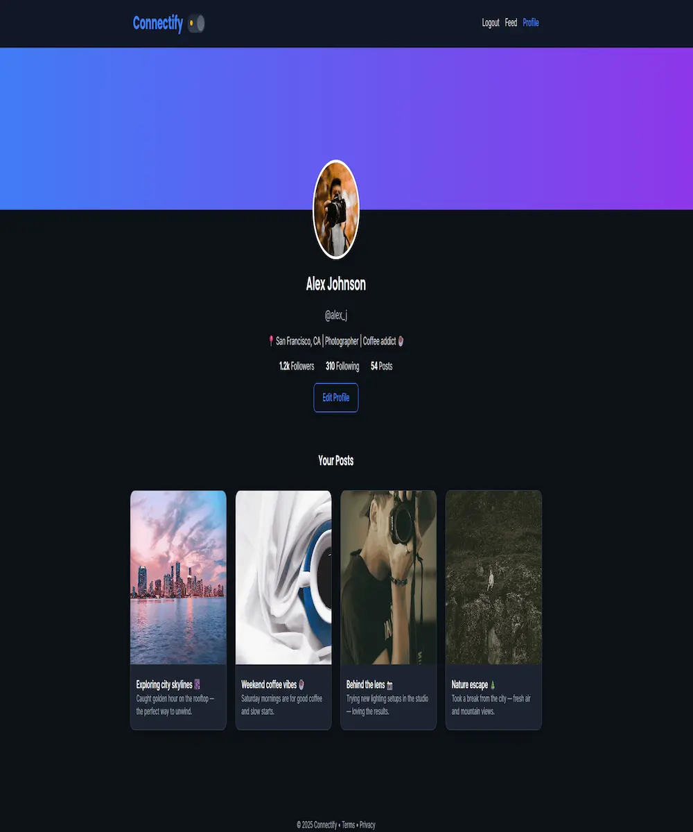 Connectify profile page screenshot