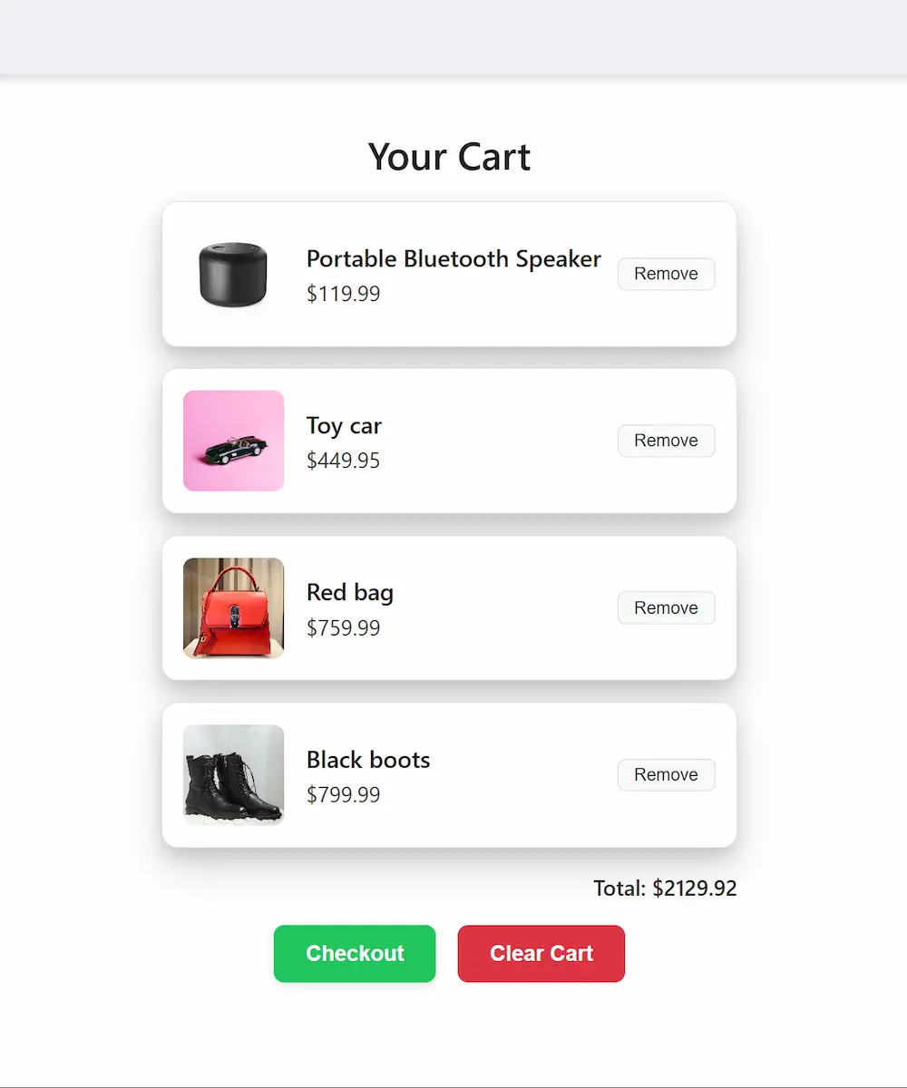 MyShop shopping cart screenshot